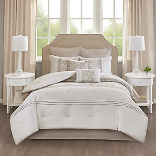 JLA Home Ramsey Embroidered 8 Piece Queen Comforter Set, Neutral, rollover