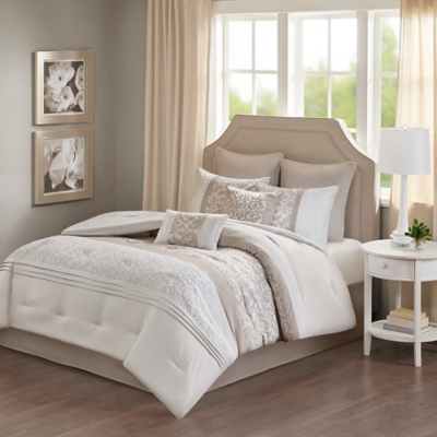 JLA Home Ramsey Embroidered 8 Piece California King Comforter Set, Neutral, large