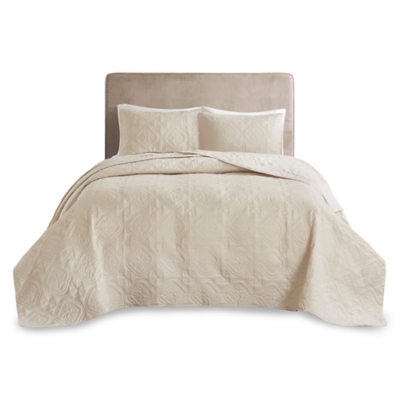 JLA Home Oakley 3 Piece Reversible Bedspread Set, Cream, rollover