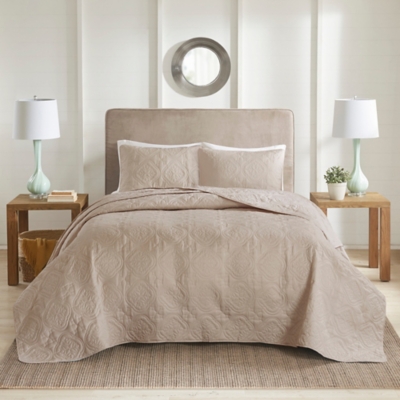 Glen 3 Piece Reversible King/California King Bedspread Set, Khaki