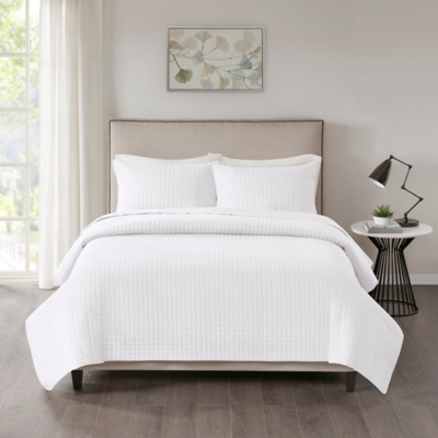 JLA Home Otto 3 Piece Reversible Full/Queen Coverlet Set, White, large