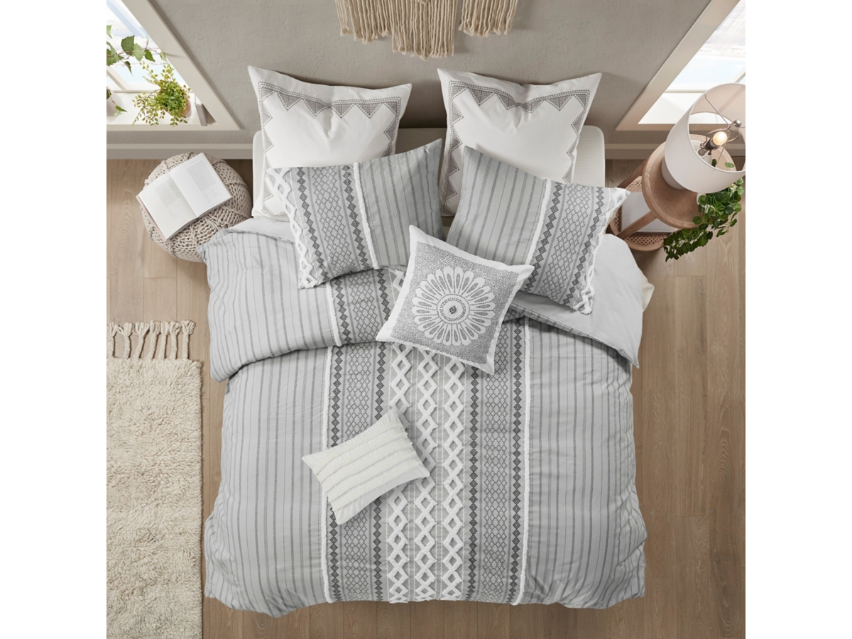 King Everhome Reid high quality Ladder Stitch 3-Piece Comforter Set in Gray