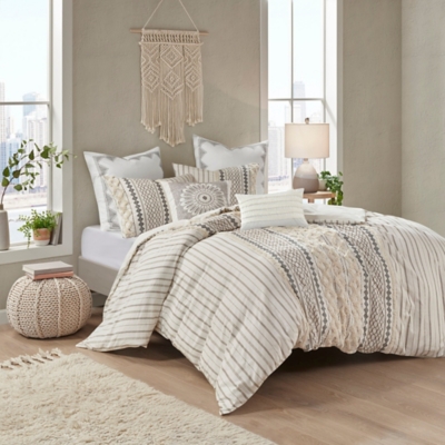 Alicia King/California King 6pc Cotton Comforter Set Gray/Ivory