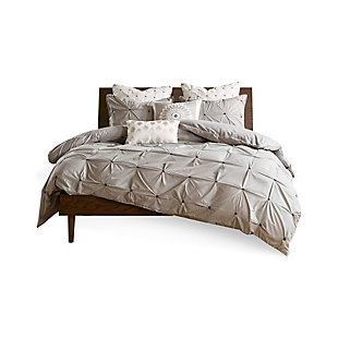 JLA Home Masie 3 Piece Elastic Embroidered Cotton King/Cal King Comforter Set, Gray, large