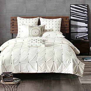 JLA Home Masie 3 Piece Elastic Embroidered Cotton Full/Queen Comforter Set, White, rollover