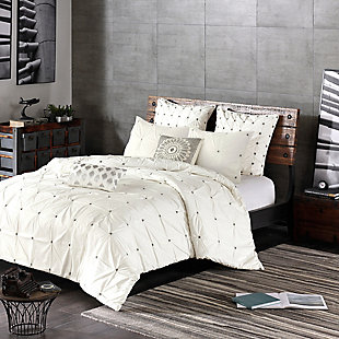 JLA Home Masie 3 Piece Elastic Embroidered Cotton Full/Queen Comforter Set, White, large