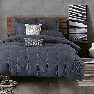 JLA Home Masie 3 Piece Elastic Embroidered Cotton King/Cal King Comforter Set, Navy, rollover