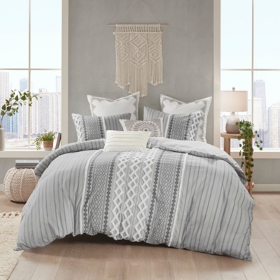 JLA Home Imani Cotton Full/Queen Duvet Cover Set, Gray, rollover