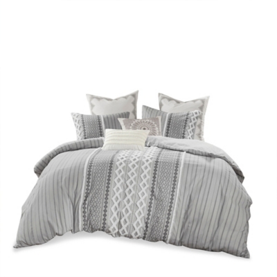 JLA Home Imani Cotton Full/Queen Duvet Cover Set, Gray, rollover