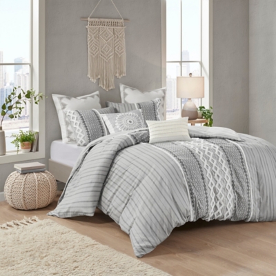 JLA Home Imani Cotton Full/Queen Duvet Cover Set, Gray, large