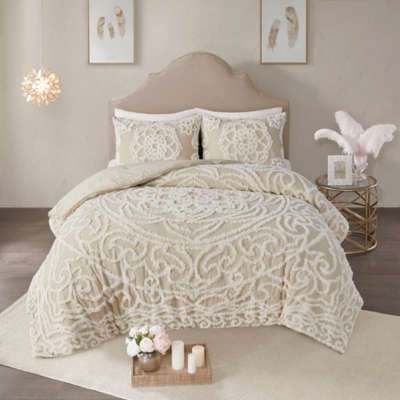 Cecily Tufted Cotton Chenille Medallion Full/Queen Comforter Set, Taupe