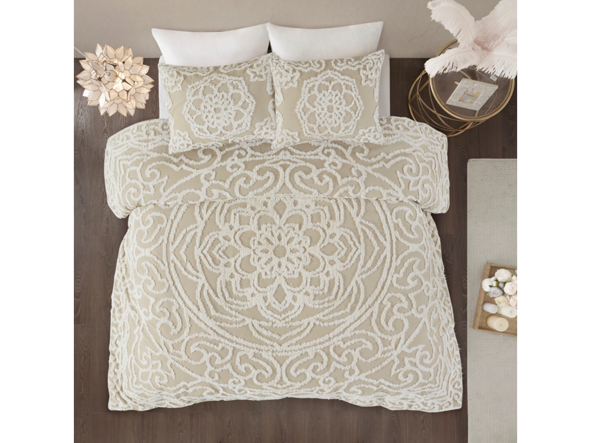 Cecily Tufted Cotton Chenille Medallion Full/Queen Comforter Set