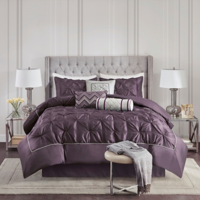 Piedmont 7 Piece Tufted Full Comforter Set, Plum
