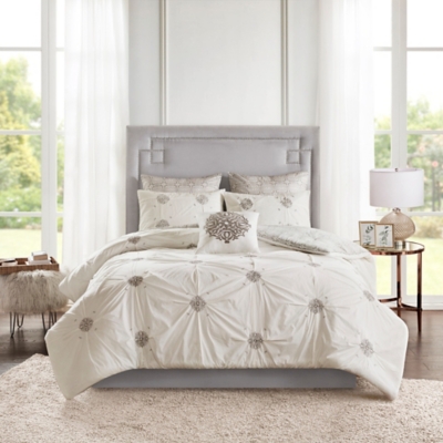 Alicia Full/queen 6pc Cotton Comforter Set Gray/ivory : Target