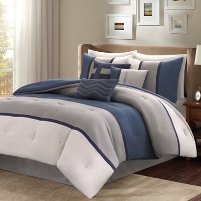 JLA Home Palisades 7 Piece Faux Suede Queen Comforter Set, , large