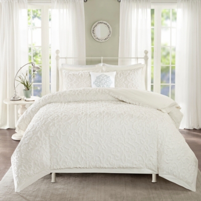 Amber 4 Piece Tufted Chenille King/California King Comforter Set, White