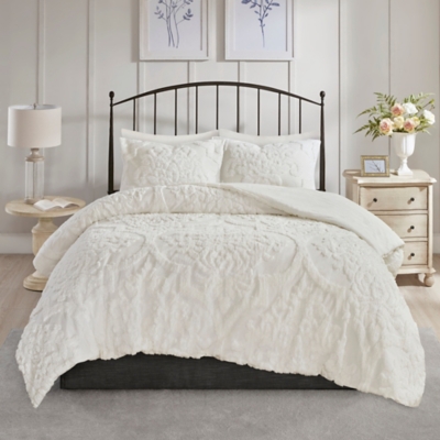 3pc Full/queen Leena Cotton Geometric Duvet Cover Set White : Target