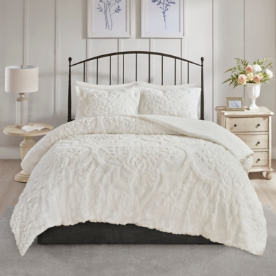 Eugenia 3 Piece Tufted Cotton Chenille Damask King/California King Comforter Set, White