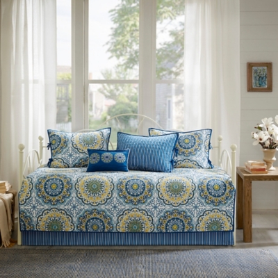 JLA Home Tangiers 6 Piece Reversible Daybed Cover Set, Blue
