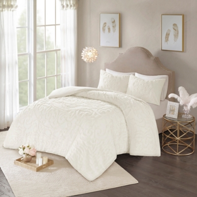 JLA Home Laetitia 3 Piece Tufted Cotton Chenille Medallion Duvet Cover Set | Ashley