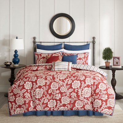 JLA Home Lucy 9 Piece Cotton Twill Reversible King Duvet Set, Red