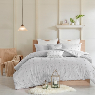 JLA Home Brooklyn Cotton Jacquard King/Cal King Comforter Set, Gray, rollover