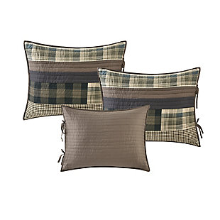 The Woolrich Winter Plains daybed cover set features plaid pieced stripes, and reverses to a solid color. Made from 100% cotton, the quilted daybed cover is soft to the touch and can be used year-round. This set also includes three quilted shams and a bed skirt.Set includes daybed cover, 3 quilted shams and bed skirt | Made of 100% cotton | Plaid pieced stripes; solid reverse | Machine washable | Imported
