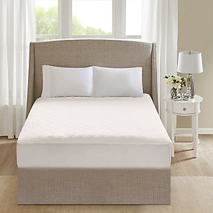 Sleep in warmth and comfort with the Beautyrest 100% Cotton Heated Mattress Pad. Using Secure Comfort Technology, this electric mattress pad features 20 heat settings that provide maximum warmth and comfort, as well as a ten hour shut-off timer for safety. The polyester and hypoallergenic filling offers soft and clean comfort, providing excellent warmth, comfort and safety through the night.Made of 100% cotton | Hypoallergenic polyester fill | 20 heat settings; 10-hour auto shut-off | Virtually eliminates electro-magnetic field emissions | Fits mattresses up to 21" | Controller works with smart home outlets and automatic timers | Manufacturer's 5-year warranty | Machine washable | Imported