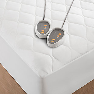 Cover your bed with the Beautyrest Heated Mattress Pad. It features a ten hour auto shut-off timer and temperature control with five settings to ensure your safety. The soft flexible wires and quilted top provide exceptional comfort.Made of cotton/polyester blend | Polyester filling | 5 setting temperature control | 10 hour auto shut-off | Virtually eliminates electro magnetic field emissions | Controller works with smart home outlets and automatic timers | Fits up to a 18" mattress | Manufacturer's 5-year warranty | Machine washable | Imported