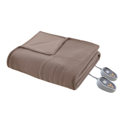 Electric Micro Fleece Heated Twin Blanket, Brown