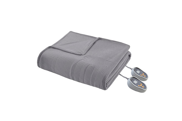 Nestle into our Beautyrest Electric Micro Fleece Heated Blanket with Secure Comfort Technology. Designed to virtually eliminate Electro Magnetic Field emissions, this electric blanket features a 10-hour auto shut-off timer and a 20 setting temperature control to ensure your safety. Soft flexible wires and ultra-soft micro fleece fabric provides exceptional comfort and warmth. For easy care, our heated blanket is machine washable. and sizes have one controller, while and sizes have two controllers. Includes manufacturer's 5-year warranty.Imported | Virtually eliminates electro magnetic field emissions | 10 hour auto shut off | 20 setting temperature control | Soft flexible wires | Controller works with smart home outlets and automatic timers, 1 for and size, 2 for and size | Machine washable | Ultra soft micro fleece textured fabric | Includes manufacturer's 5-year warranty