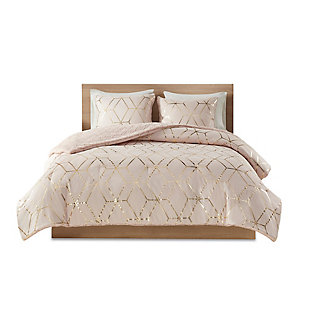 Intelligent Design Ainsley Twin/Twin XL Metallic Print Reversible Comforter Set, Blush, large