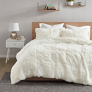 The Intelligent Design Malea Shaggy Long Fur Comforter Mini Set brings a soft contemporary update to your bedroom. The black comforter and shams (1 in Twin/TwinXL) feature stylish shaggy faux fur that creates a soft fluffy texture and modern look. The solid plush reverse adds a soft and warm touch. This bedding set is also OEKO-TEX certified, meaning it does not contain any harmful substances or chemicals to ensure quality comfort and wellness.Imported | Stylish shaggy faux fur texture | Soft & warm plush reverse | Hypoallergenic polyester filling in the comforter | Overfilled for maximum coziness | Oeko-Tex Certified, no harmful substances or chemicals (#SH025 144503) | Set includes comforter and two matching shams (1 in Twin/Twin XL) | Machine washable