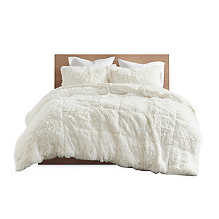 Intelligent Design Malea King/California King Shaggy Faux Fur Comforter Set, Ivory, large