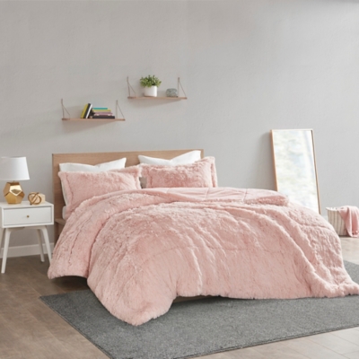 Leena Shaggy Faux Fur Twin/Twin XL Comforter Mini Set, Blush