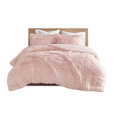 Twin Alivia Faux Fur Ultra Plush Comforter Mini Set Blush