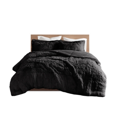 Intelligent Design Malea Twin/Twin XL Shaggy Long Fur Comforter Mini Set, Black, rollover