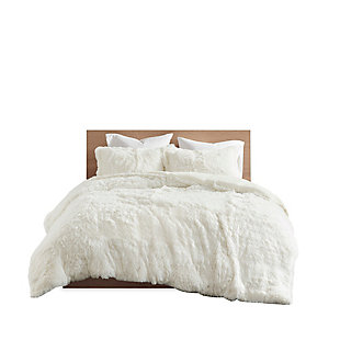 The Intelligent Design Malea shaggy fur duvet cover set brings a soft, contemporary update to your bedroom. It's made with a stylish shaggy faux fur that creates a soft fluffy texture, with a solid plush reverse for added warmth. A zipper closure secures your insert within the duvet cover and inside corner ties prevent it from shifting.Includes duvet cover and sham | Made of polyester | Oeko-Tex Certified, includes no harmful substances or chemicals | Duvet with inside corner ties to secure the insert (not included), zipper closure | Machine washable | Imported