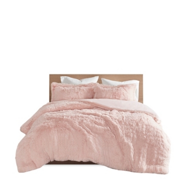 Intelligent Design Malea King Shaggy Fur Duvet Cover Set, Blush, rollover