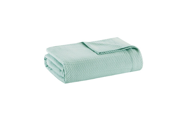 Wrap yourself up in the luxurious comfort of the Madison Park Egyptian Cotton Blanket. This ultra-soft seafoam blanket in made from 100% certified Egyptian cotton that features reduced shrinkage, pilling, and snagging, for a durable and comfortable feel. The solid pattern of the blanket makes it easy to match with your existing casual décor. Machine washable this Egyptian cotton blanket is perfect for lying across your bed or sofa to keep warm and cozy all year round.Imported | Certified Genuine Egyptian Cotton bedding blanket | Soft, tightly woven blanket for reduced pilling and snagging | Breathable weave for warm nights | Machine washable for easy care