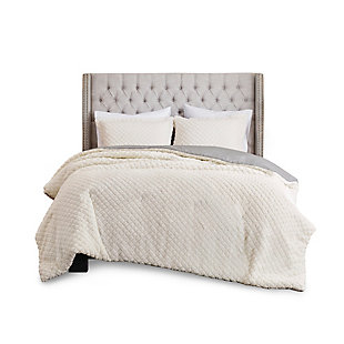 Madison Park Alder King Reversible Textured Sherpa to Faux Mink Comforter Set, Ivory/Gray, large