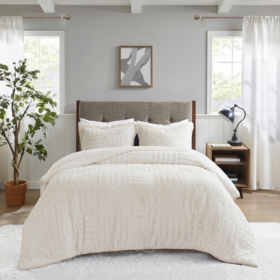 Madison Park Arctic Twin Faux Fur Down Alternative Comforter Mini Set, Ivory, large