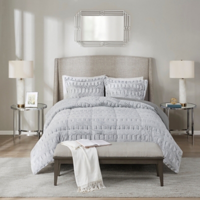 Margot Back Print Long Fur Twin/Twin XL Comforter Mini Set, Gray