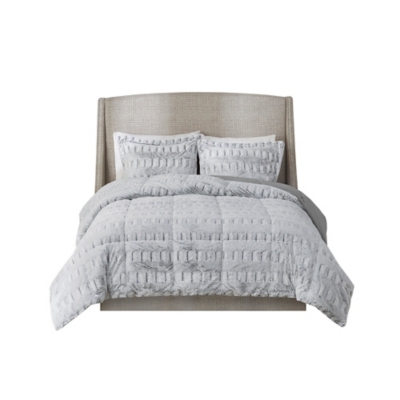 Madison Park Gia Twin/Twin XL Back Print Long Fur Comforter Mini Set, Gray, large