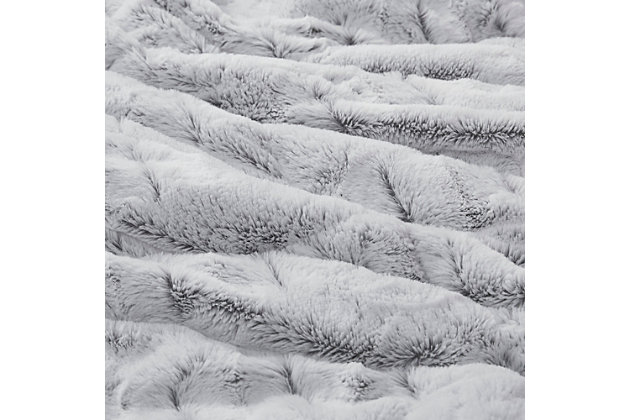 Sleep in the pure softness and comfort of the Madison Park Gia back print long fur comforter mini set. The ultra-soft comforter flaunts a stylish brushed faux fur on the face that flips to a faux mink reverse for a luxurious look and feel. Incredibly plush, this reversible long fur comforter mini set brings the perfect amount of comfort and glamorous style to your bedroom decor.Includes comforter and matching sham | Made of polyester | Hypoallergenic polyester filling  | End-to-end box sewn comforter keeps fill in place | Sham only; pillow insert not included | Machine washable | Imported