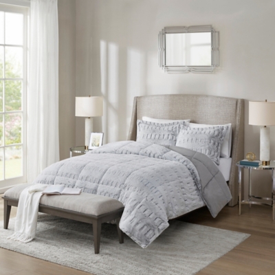 Madison Park Gia Twin/Twin XL Back Print Long Fur Comforter Mini Set, Gray, large