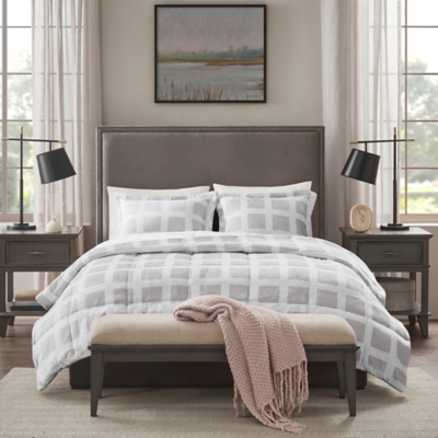 Madison Park Mae Twin Plush Comforter Set, Gray, large