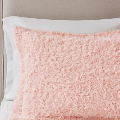 Zoe Blush Faux Mohair Reverse Faux Mink King Comforter Set | Ashley