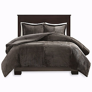 Madison Park Full/Queen Corduroy Plush Comforter Mini Set, Gray, large