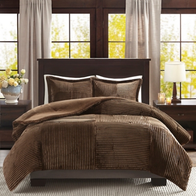 Madison Park Full/Queen Corduroy Plush Comforter Mini Set, Brown, large
